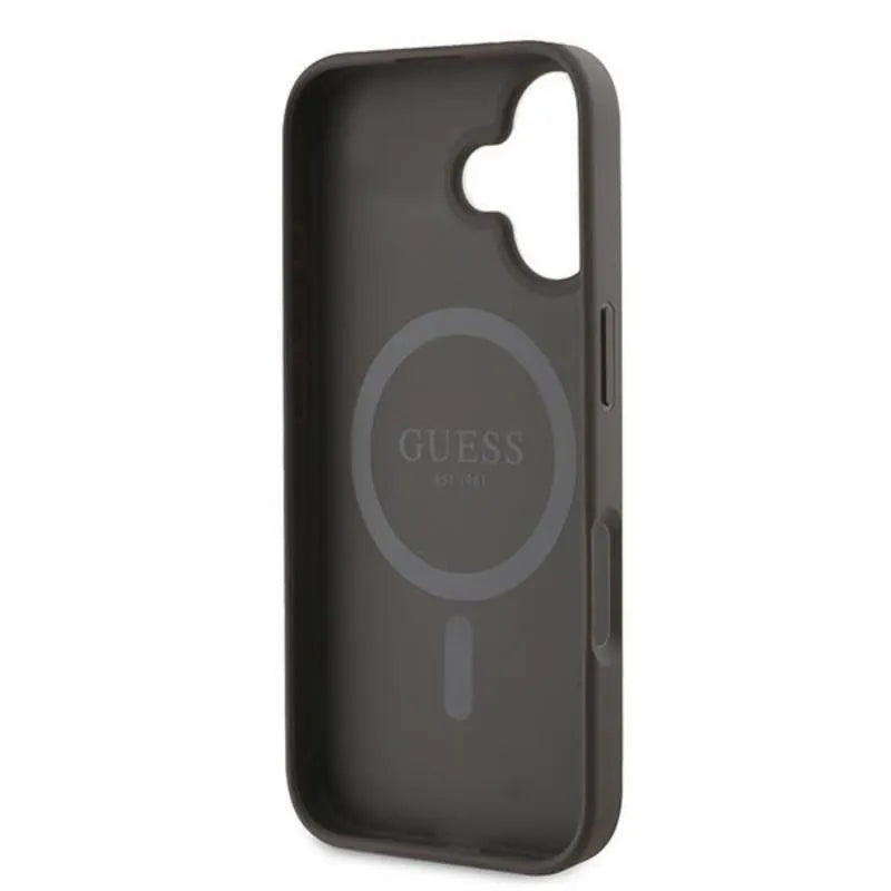 Guess 4G Printed Stripes MagSafe – dėklas iPhone 16 Plus (ruda)