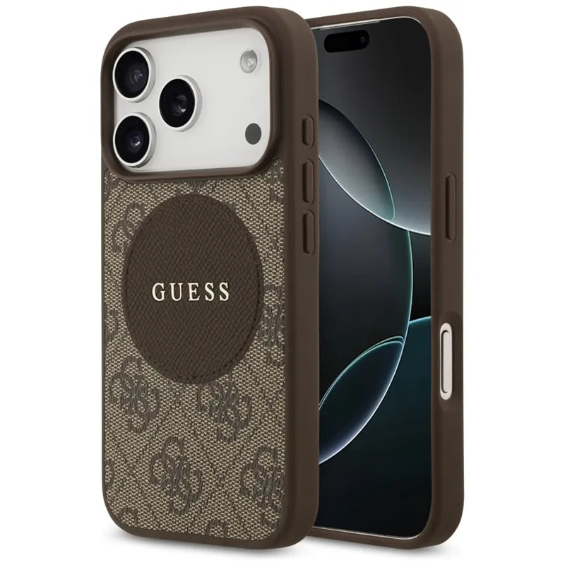 Guess 4G Circle Classic Logo MagSafe – Dėklas iPhone 17 Pro (Rudas)