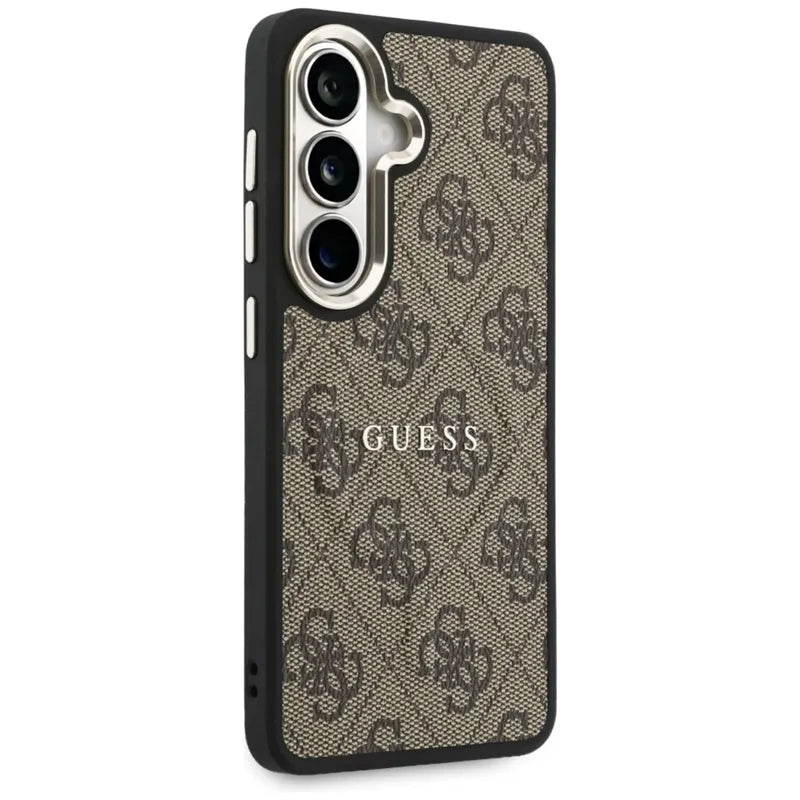 Guess 4G Embossed Ring MagSafe – Samsung Galaxy S26 dėklas (rudos spalvos)