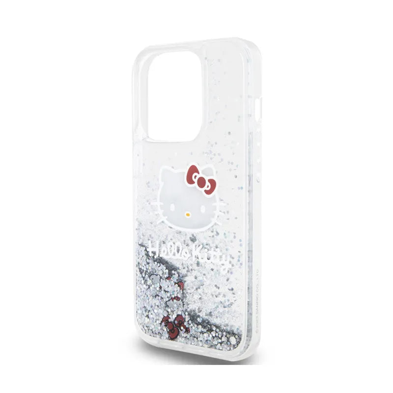 Hello Kitty Liquid Glitter Charms Kitty Head – dėklas iPhone 14 Pro (sidabrinis)