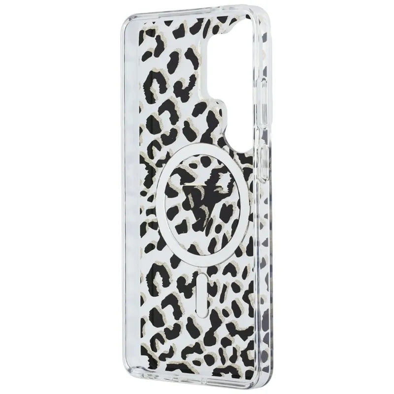 Guess IML Leopard Print Triangle MagSafe – Samsung Galaxy S26 Ultra dėklas (juodas)