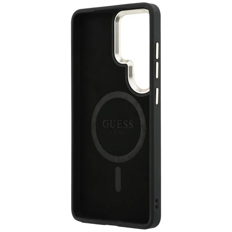 Guess 4G Embossed Ring MagSafe – dėklas Samsung Galaxy S26 Ultra telefonui (juodas)