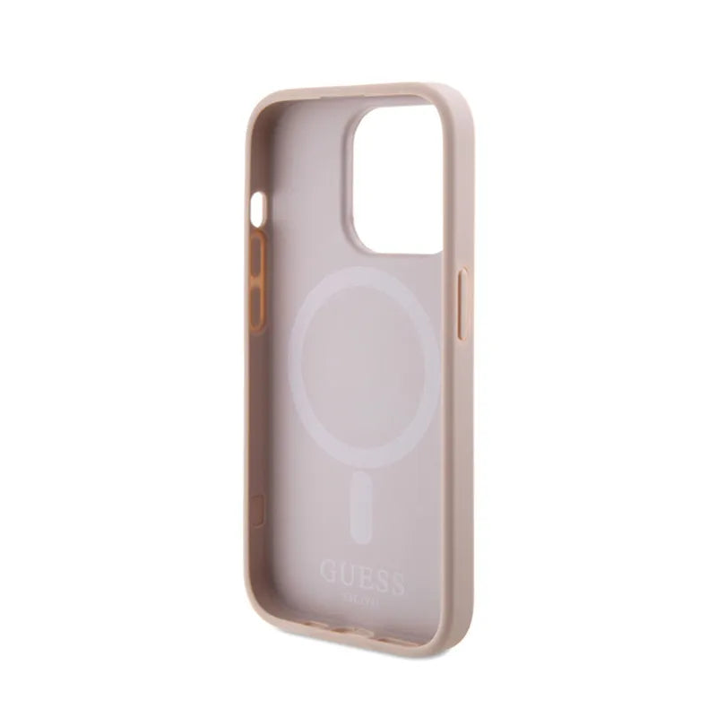 Guess Saffiano MagSafe – dėklas iPhone 15 Pro telefonui (rožinis)