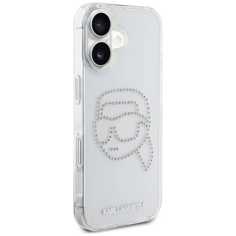 Karl Lagerfeld IML Rhinestones Karl Head – dėklas skirtas iPhone 16 (skaidrus)