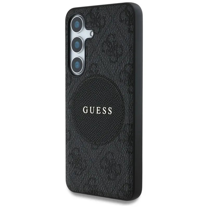 Guess 4G Round Patch Classic Logo MagSafe – dėklas Samsung Galaxy S25 (juodas)