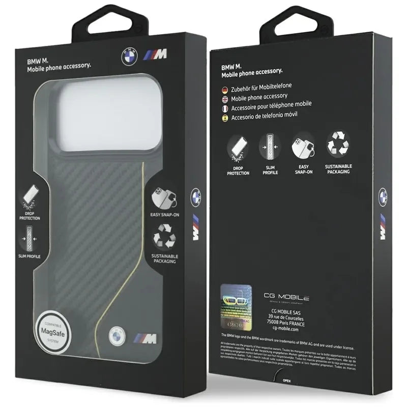 BMW M Carbon Line & Logo MagSafe – dėklas iPhone 17 Pro Max (geltonas)