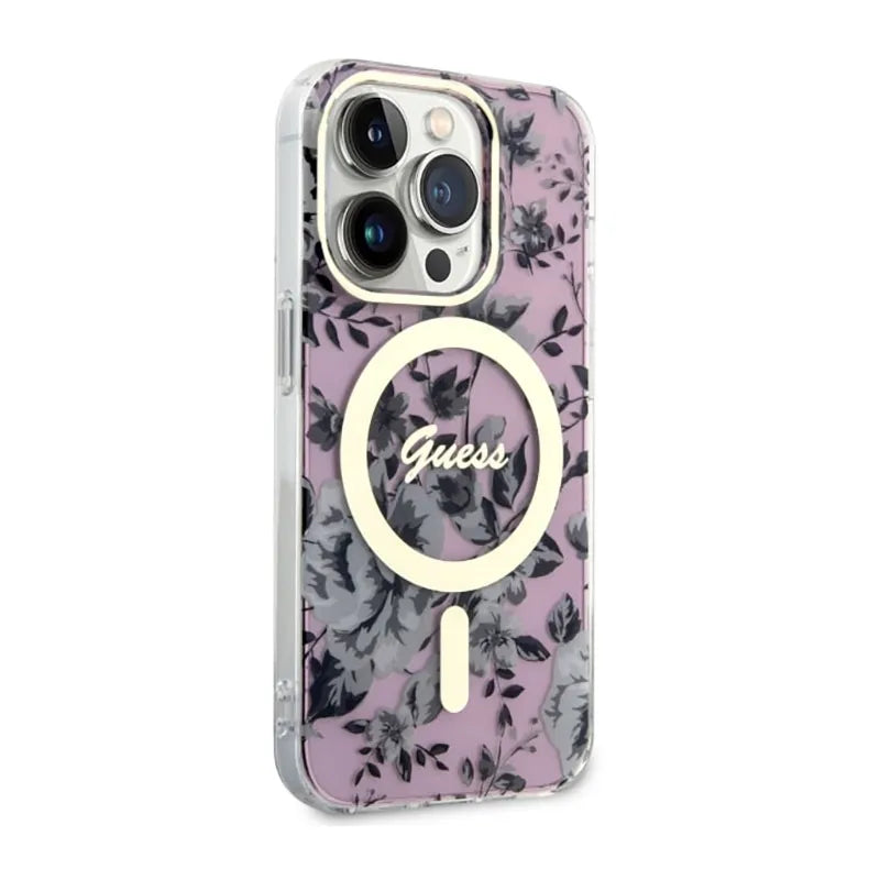 Guess Flower MagSafe – dėklas iPhone 14 Pro Max (rožinis)