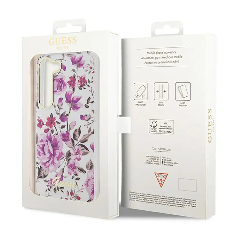 Guess Flower Collection – dėklas Samsung Galaxy S23 (baltas)