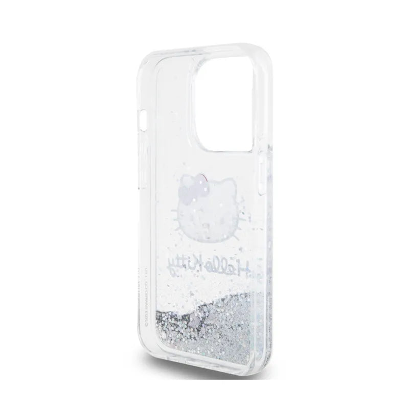 Hello Kitty Liquid Glitter Charms Kitty Head – dėklas iPhone 14 Pro (sidabrinis)