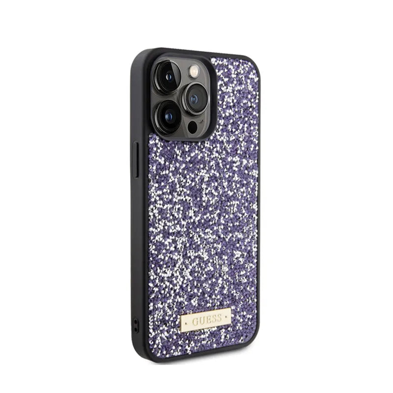 Guess Rhinestone Metal Logo – dėklas „iPhone 15 Pro Max“ (rožinis)