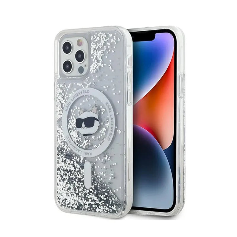 Karl Lagerfeld Liquid Glitter Choupette Head MagSafe – iPhone 12 / iPhone 12 Pro dėklas (skaidrus)
