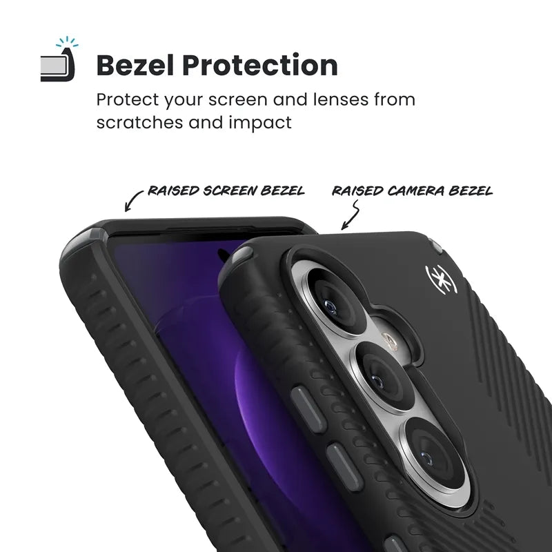 Speck Presidio2 Grip Magnet – dėklas Samsung Galaxy S26 su MagSafe (juodas / pilkas / baltas)