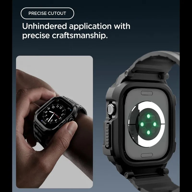 „Spigen Rugged Armor Pro“ – apyrankė su dėklu, skirta „Apple Watch 12“, 42 mm (matinė juoda)
