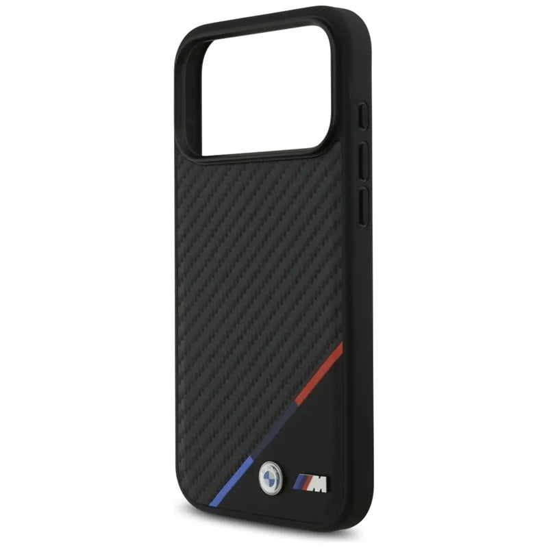 BMW M Carbon Tricolor Line MagSafe – dėklas iPhone 17 Pro Max (juodas)