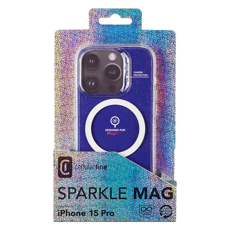 Cellularline Sparkle Mag – iPhone 15 Pro MagSafe dėklas (skaidrus)