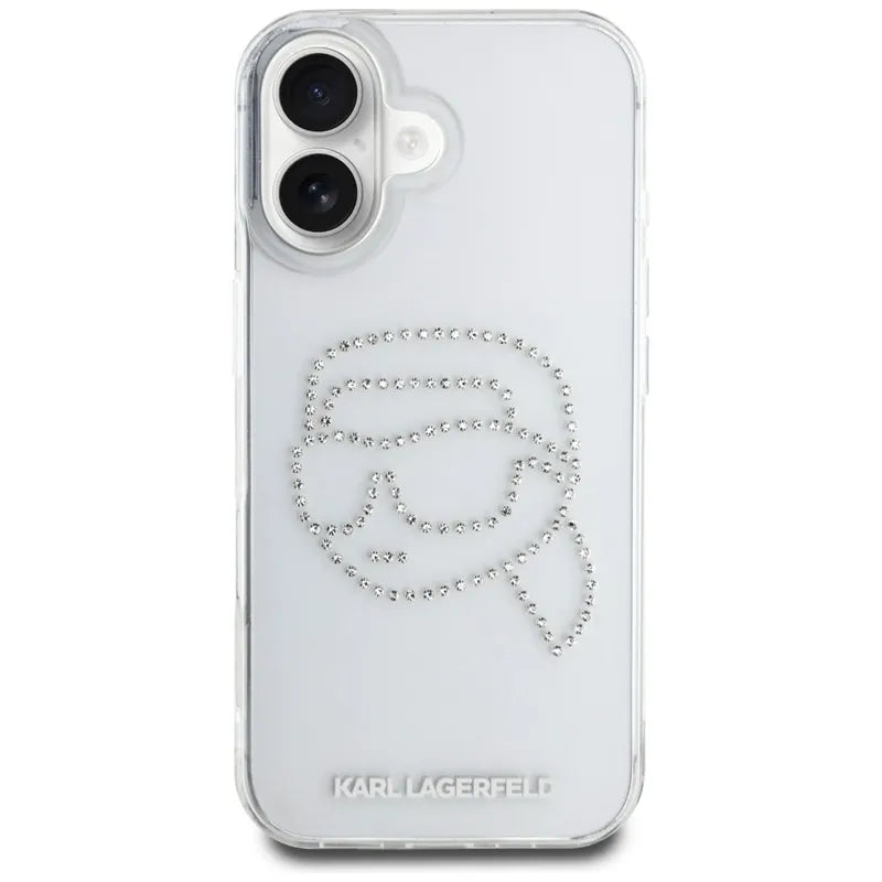 Karl Lagerfeld IML Rhinestones Karl Head – dėklas skirtas iPhone 16 (skaidrus)