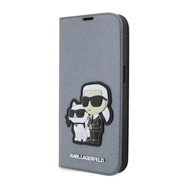 Karl Lagerfeld Booktype NFT Saffiano Karl & Choupette – Dėklas iPhone 14 Pro Max (sidabrinis)