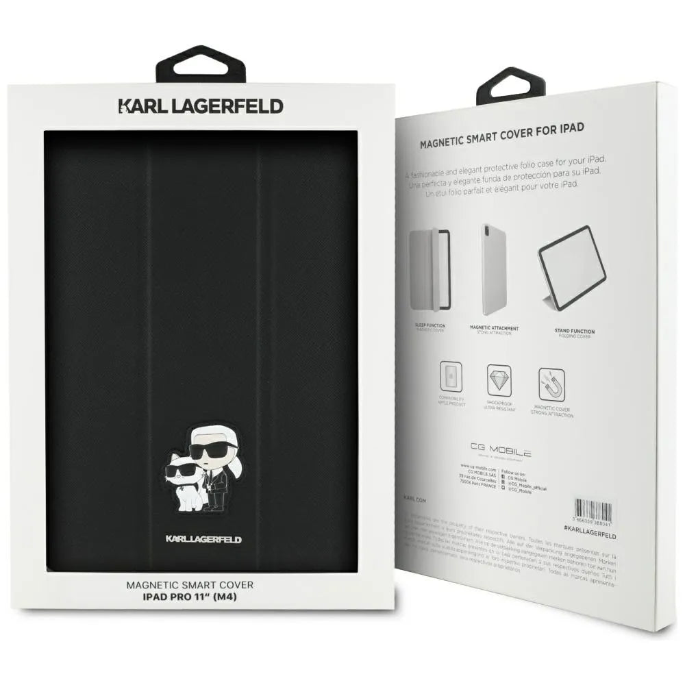 Karl Lagerfeld Book Cover Saffiano Magnetic Karl & Choupette dėklas iPad Pro 11“ M4 (2024) (juodas)