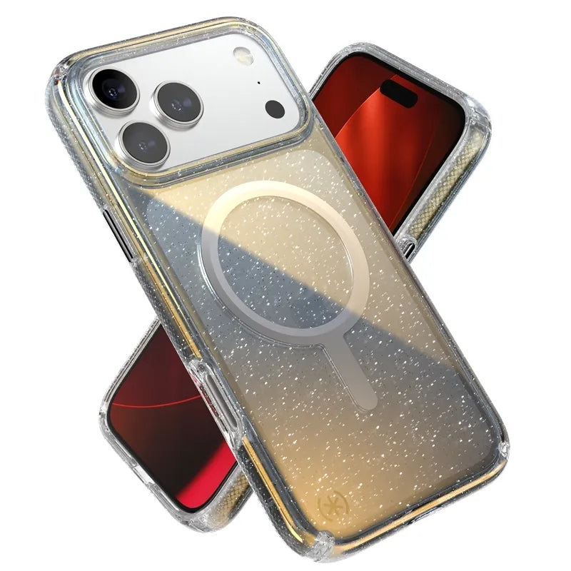 Speck Presidio Lux MagSafe - iPhone 17 Pro Max dėklas (Hyper Mirror Glitter / Silver Metallic)