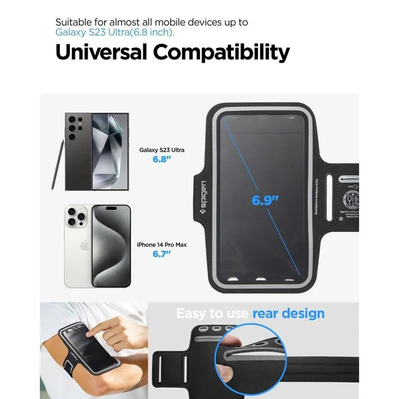 Spigen A703 Dynamic Shield Armband – Dėklas / Sportinė rankovė išmaniajam telefonui iki 6,9" (juoda)