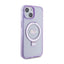 Guess Ring Stand Script Glitter MagSafe – dėklas Apple iPhone 15 Plus (violetinis)