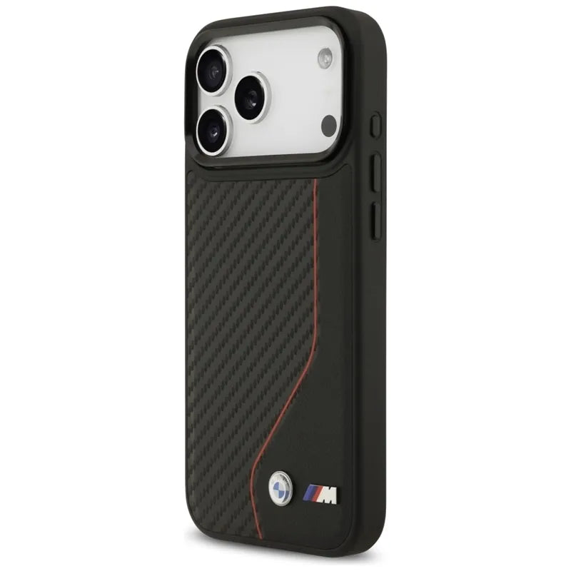 BMW M Carbon Line & Logo MagSafe dėklas – iPhone 17 Pro Max (raudonas)