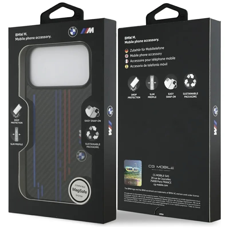 BMW M Kevlar Lines & Logo MagSafe dėklas – iPhone 17 Pro Max (juodas)