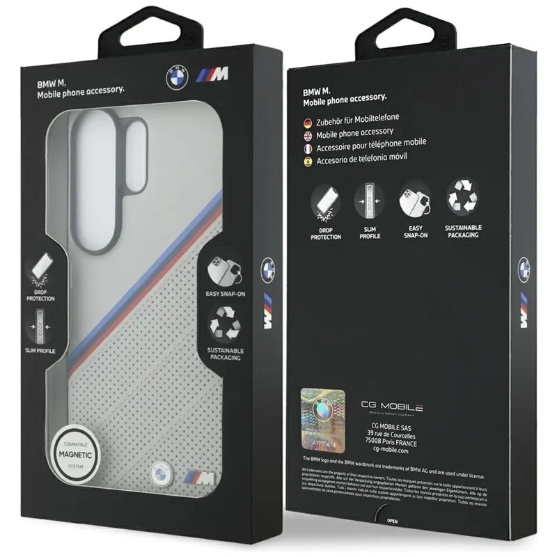 BMW Tricolor Metal Logo MagSafe – Dėklas Samsung Galaxy S26 Ultra (pilkas)