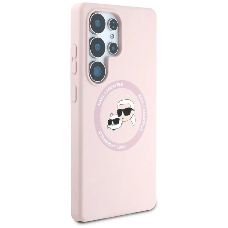 Karl Lagerfeld Silicone Double Heads And Circle MagSafe – dėklas Samsung Galaxy S25 Ultra (rožinis)