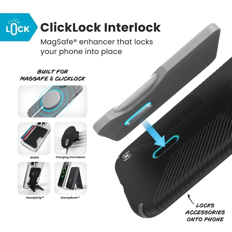 Speck Presidio2 Grip ClickLock ir MagSafe – iPhone Air dėklas (juodas / skalūno pilka / baltas)