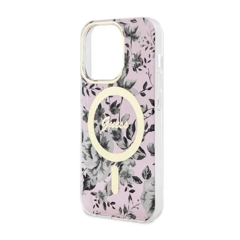 Guess Flower MagSafe – dėklas iPhone 14 Pro Max (rožinis)