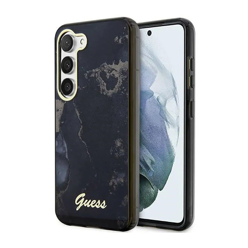 Guess Golden Marble Collection – dėklas Samsung Galaxy S23 (juodas)