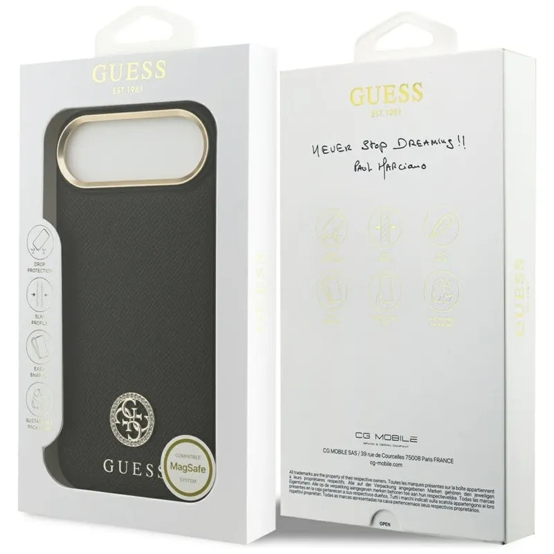 Guess Grained Strass Logo MagSafe - Dėklas iPhone Air (juodas)
