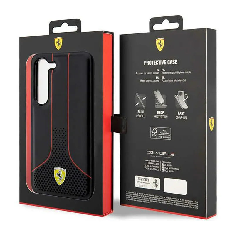 Ferrari Perforated 296P Collection – dėklas Samsung Galaxy S23+ (juodas)