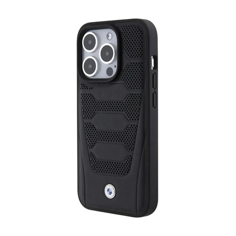 BMW odos sėdynių rašto dėklas, skirtas iPhone 15 Pro Max (juodas)