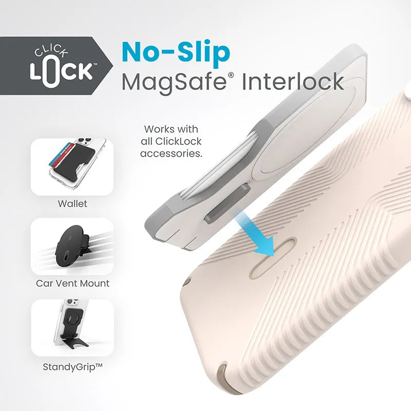 Speck Presidio2 Grip ClickLock & Magsafe - Dėklas iPhone 15 Plus / iPhone 14 Plus (Bleached Bone / Heirloom Gold / Hazel Brown)