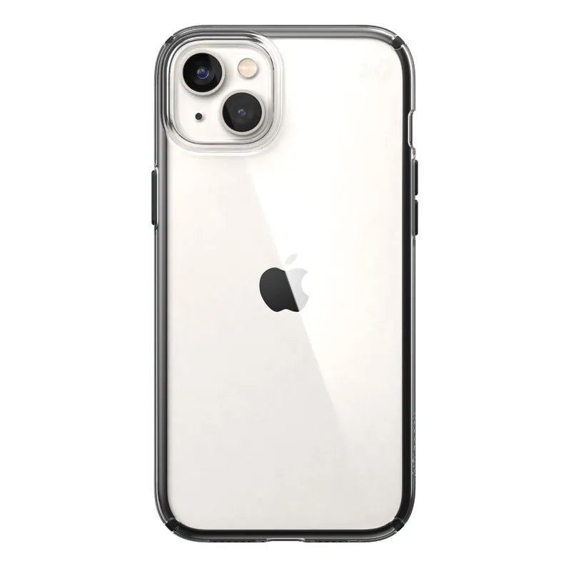 Speck Presidio Perfect-Clear su Impact Geometry – iPhone 15 Plus / 14 Plus dėklas su MICROBAN danga (skaidrus / juodas)