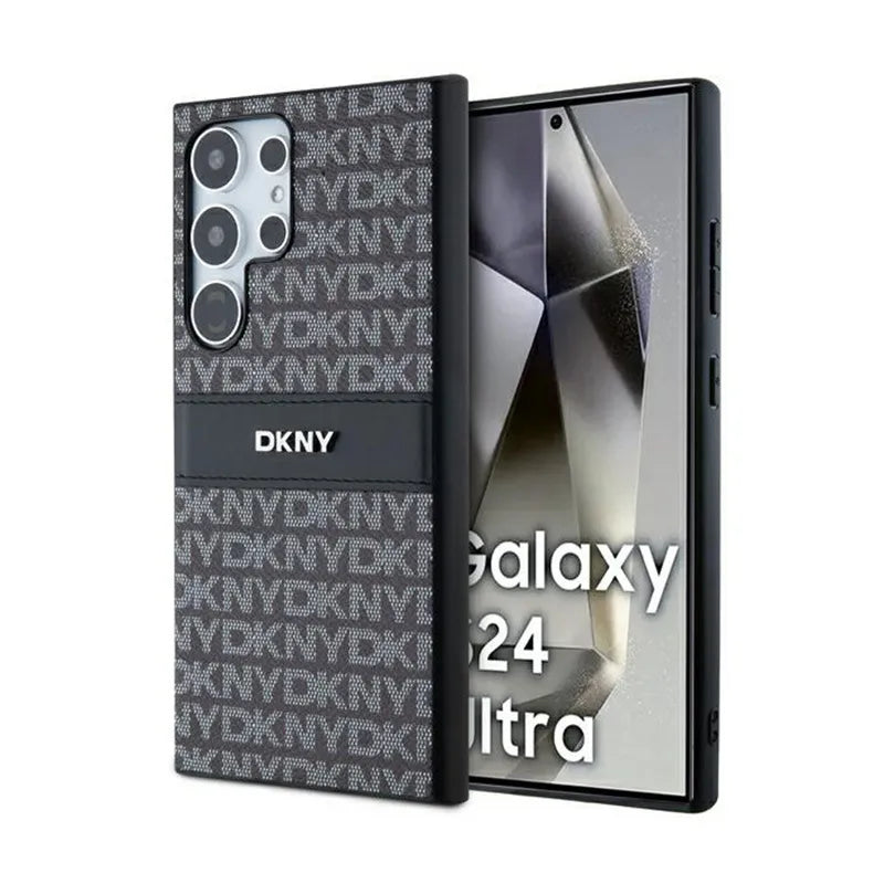 DKNY „Leather Mono Stripe & Metal Logo“ – Samsung Galaxy S24 Ultra dėklas (juodas)