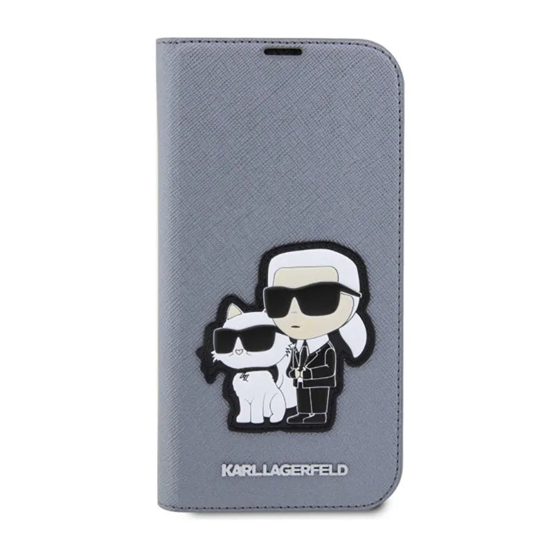 Karl Lagerfeld Booktype NFT Saffiano Karl & Choupette – Dėklas iPhone 14 Pro Max (sidabrinis)