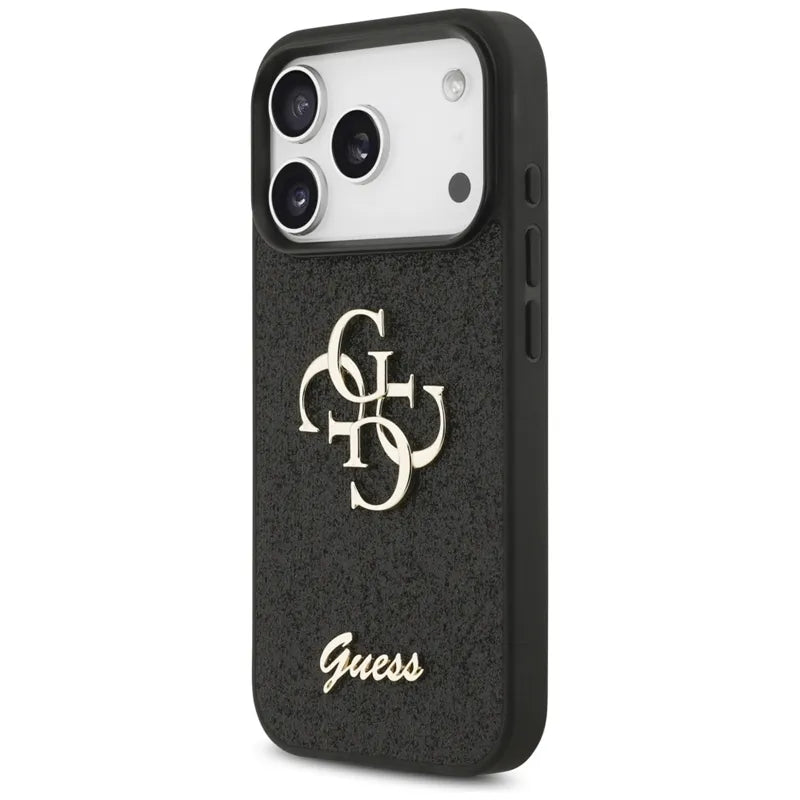 Guess Fixed Glitter Big 4G - Dėklas iPhone 17 Pro (juodas)