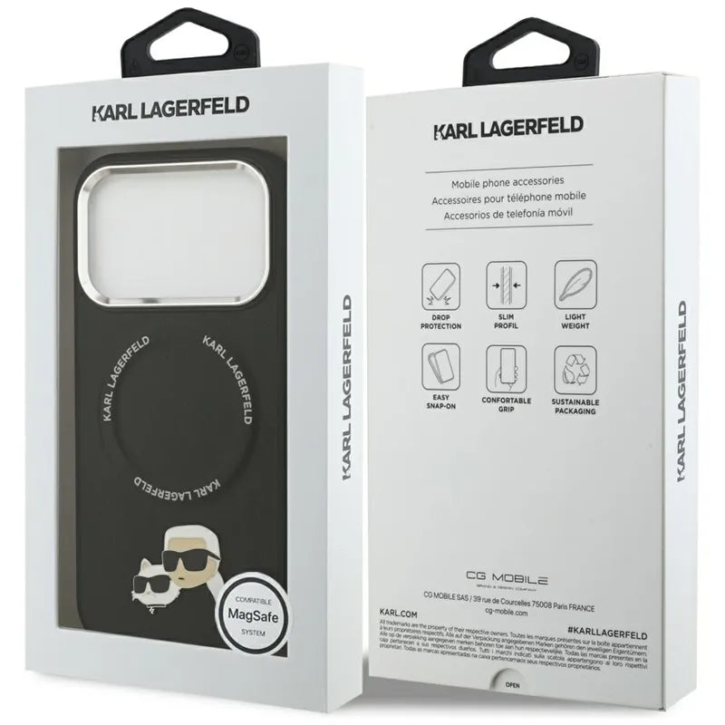 Karl Lagerfeld Karl & Choupette Pins MagSafe – dėklas iPhone 17 Pro (juodas)