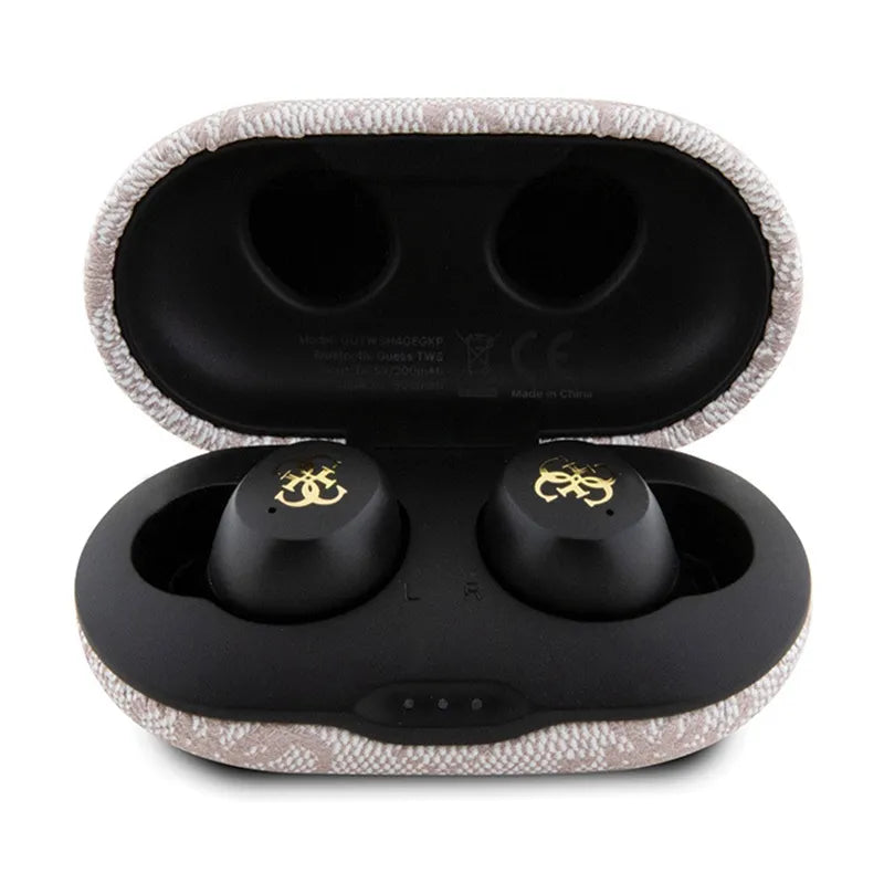 Guess 4G Metal Logo – TWS ENC Bluetooth ausinės + įkrovimo dėklas (rožinės)