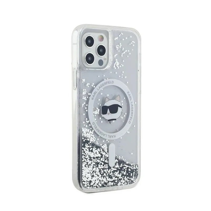 Karl Lagerfeld Liquid Glitter Choupette Head MagSafe – iPhone 12 / iPhone 12 Pro dėklas (skaidrus)