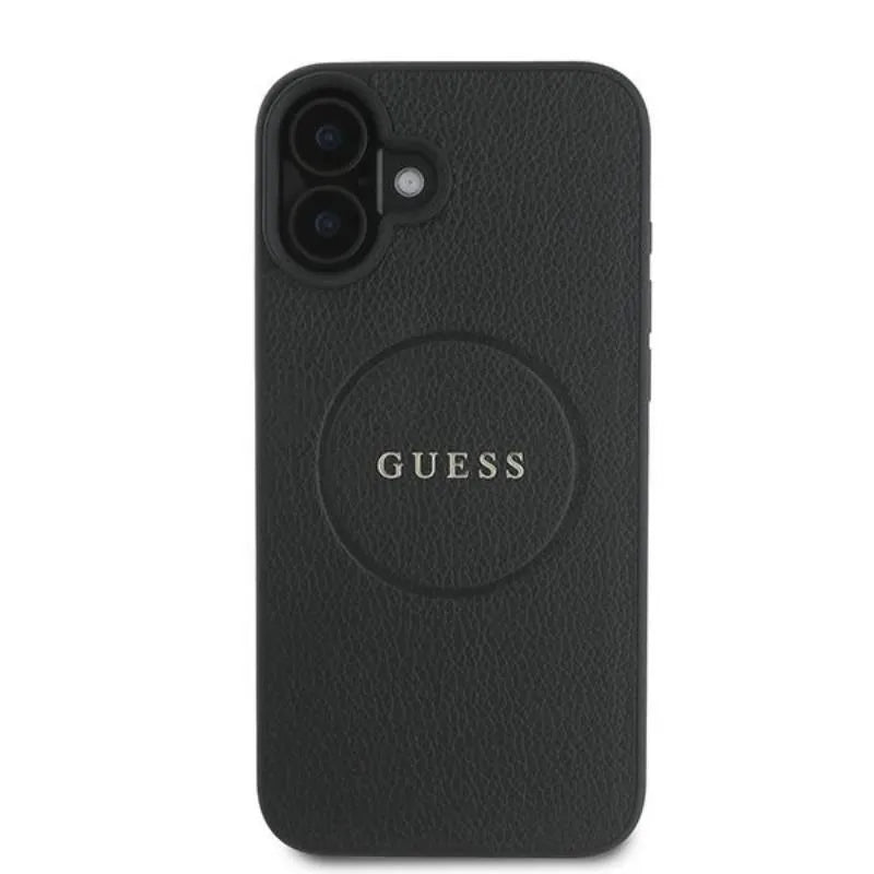 Guess Grained Ring MagSafe – Dėklas iPhone 16 Plus (juodas)