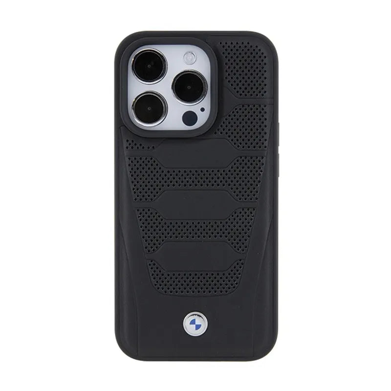 BMW odos sėdynių rašto dėklas, skirtas iPhone 15 Pro Max (juodas)