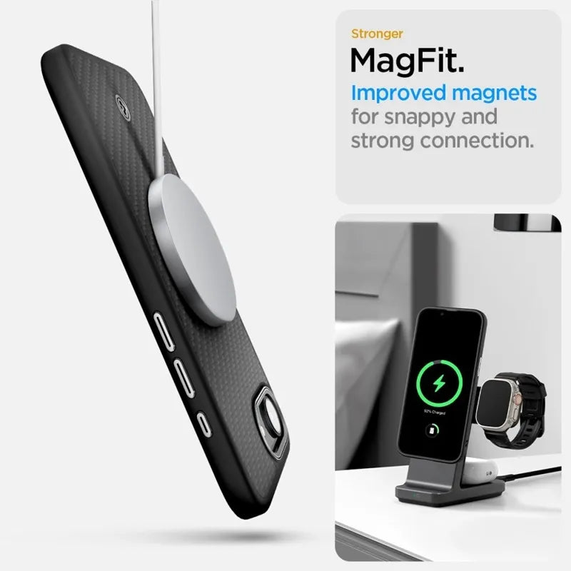 Spigen Enzo Aramid Mag MagSafe – dėklas iPhone 17e / 16e (juodas)