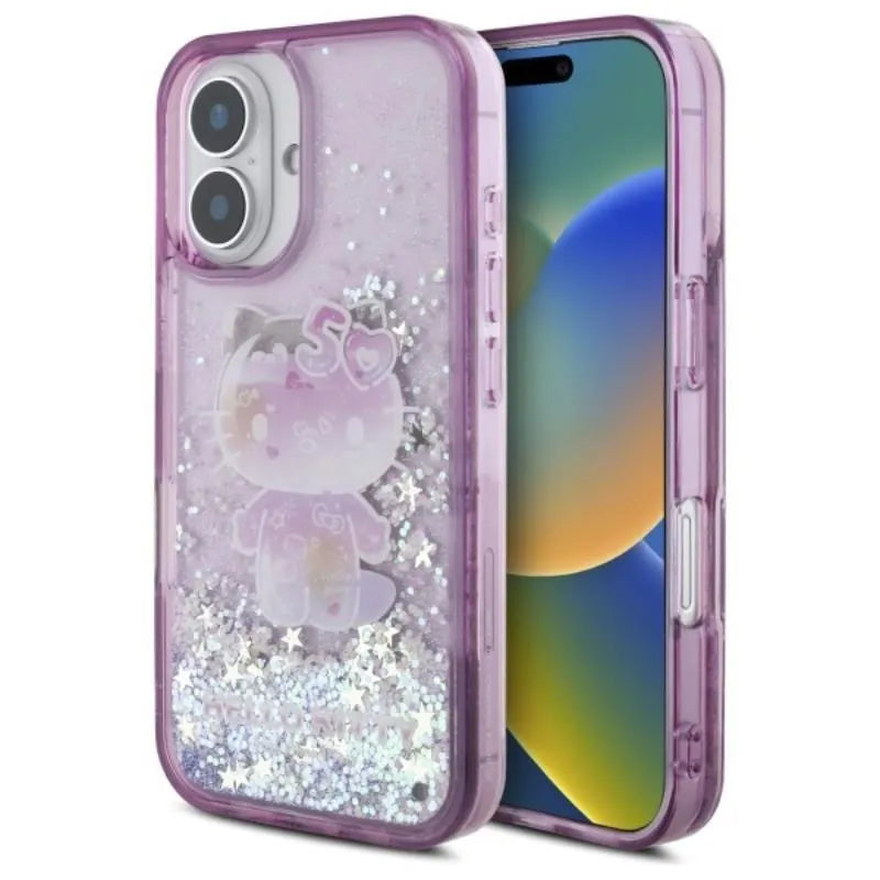 Hello Kitty Liquid Glitter 50TH Anniversary Party – dėklas, skirtas iPhone 16 (violetinis)