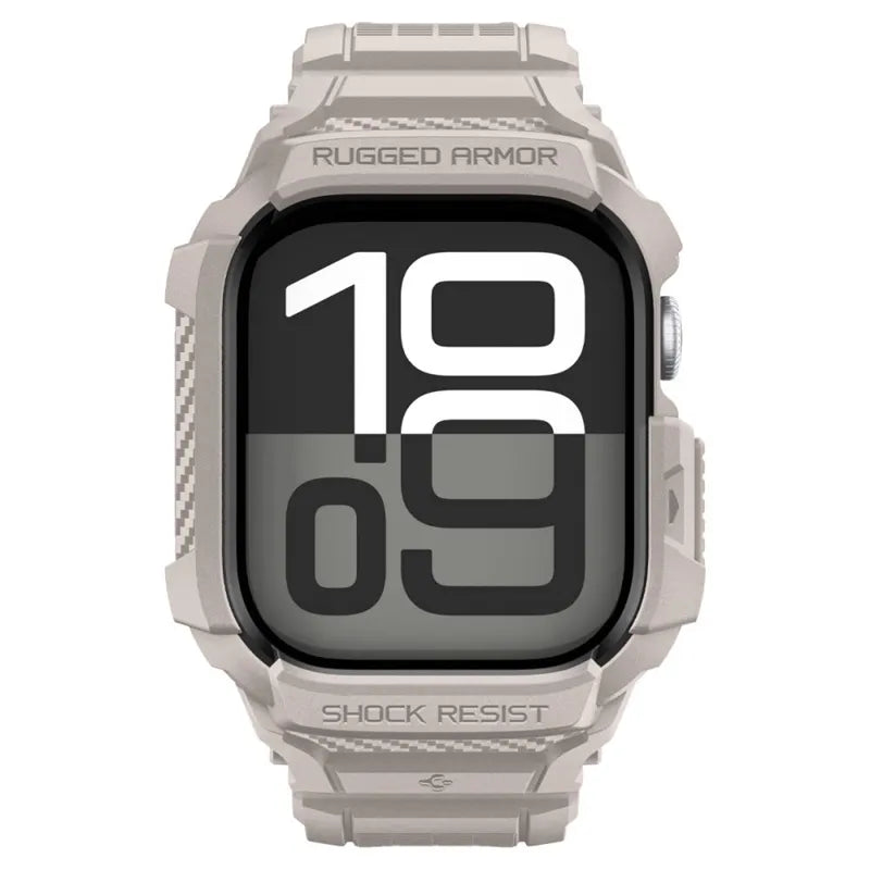 Spigen Rugged Armor Pro V2 – dirželis su dėklu Apple Watch 10/11 42mm (Dune Beige)