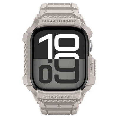 Spigen Rugged Armor Pro V2 – dirželis su dėklu Apple Watch 10/11 42mm (Dune Beige)