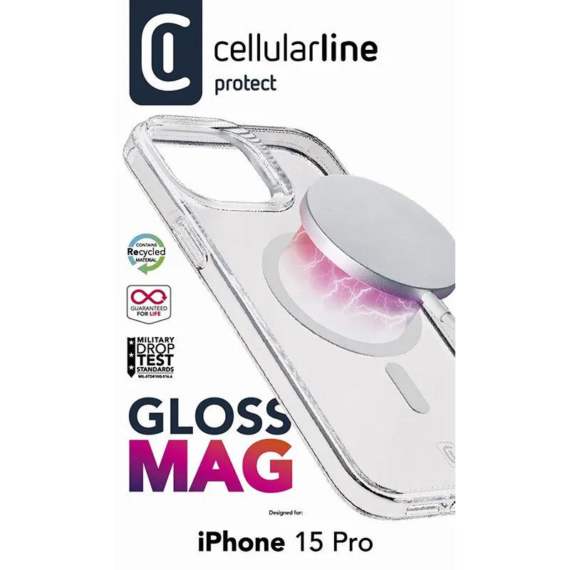 Cellularline Gloss Mag – iPhone 15 Pro MagSafe dėklas (skaidrus)